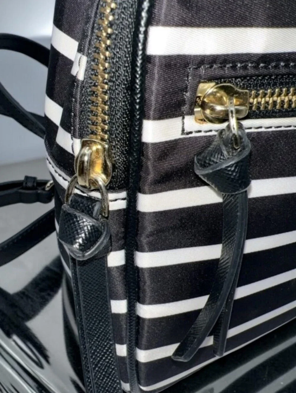 Kate Spade Black/White Nylon Bag - Wilson Road French Stripe Mini Backpack